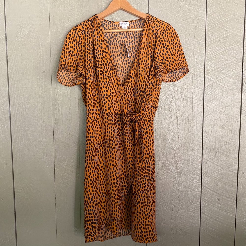 J. Crew Orange and Black Printed Midi Wrap Dress